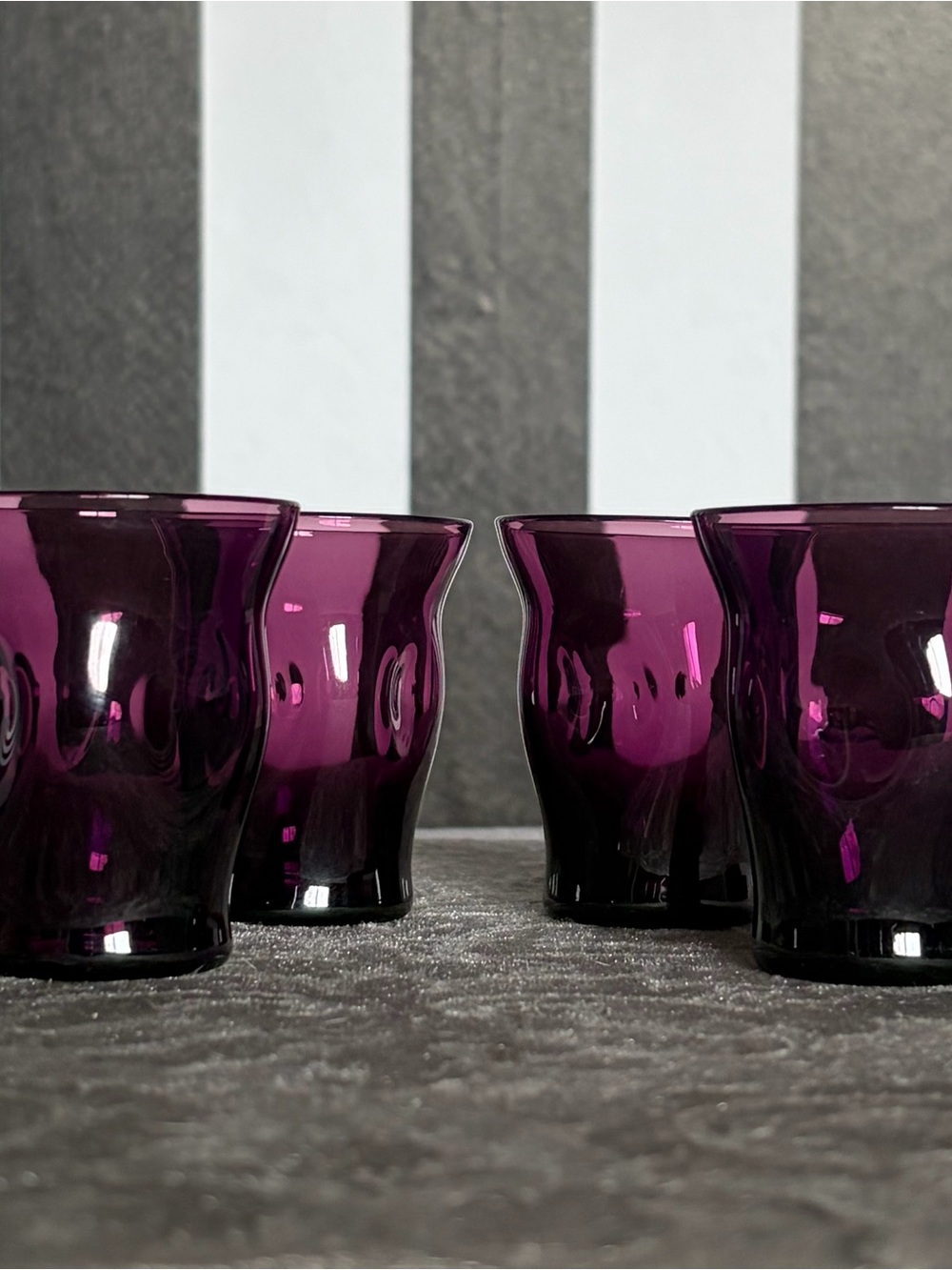 Cambridge Glass 1930s Mulberry Amethyst Pinch Tumblers Cordial Glasses Set of 4